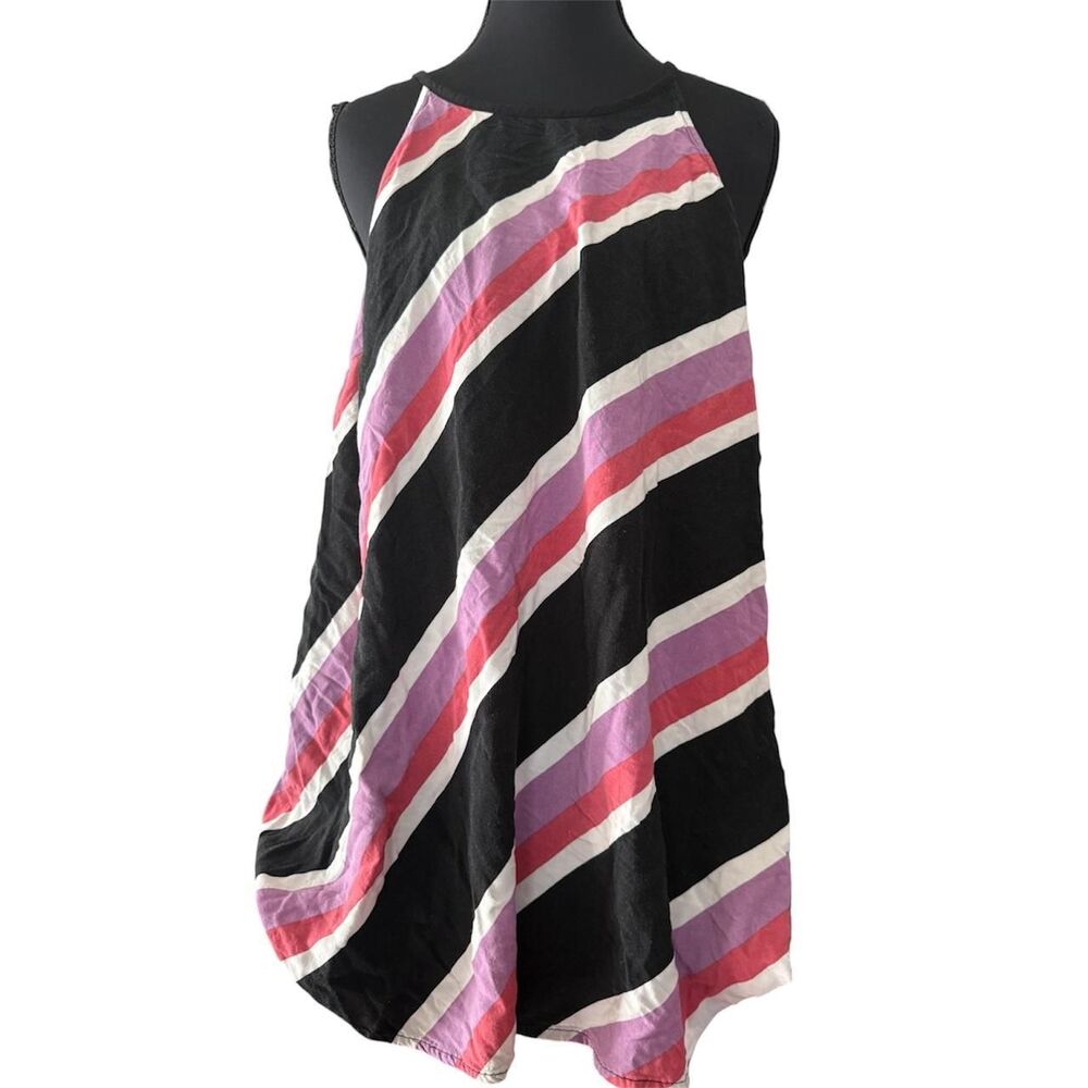 Torrid Tank Top 2 2X Black Pink Purple Striped Halter Neck Cami Blouse